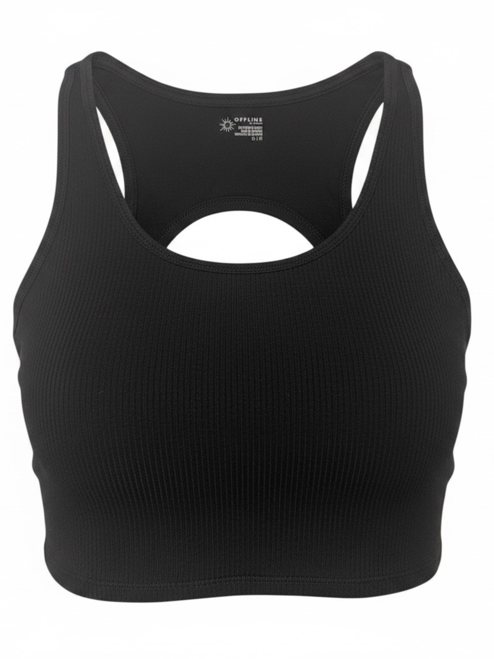 Aerie Black Ribbed Racerback Cropper Tank with Twisted Open Back